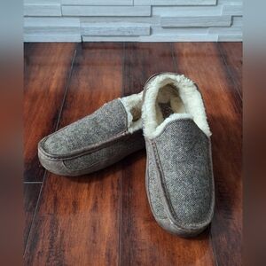 UGG Men's Ascot Brown Herringbone Tweed Slippers Size 11